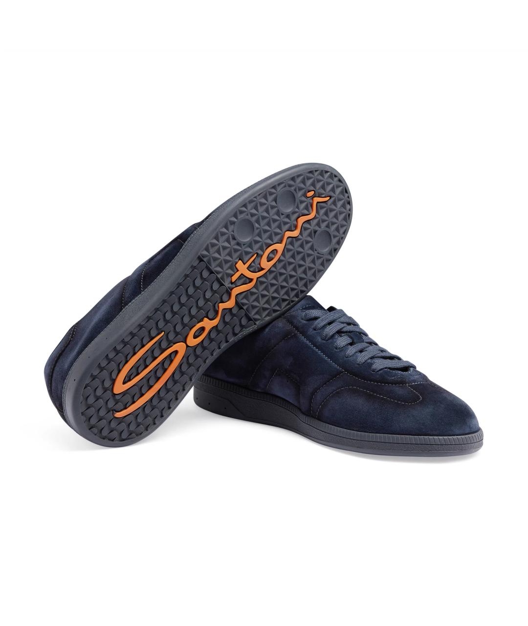 SANTONI Темно-синие замшевые низкие кроссовки / кеды, фото 3