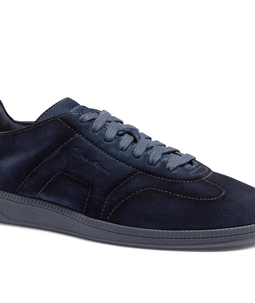SANTONI Темно-синие замшевые низкие кроссовки / кеды, фото 5