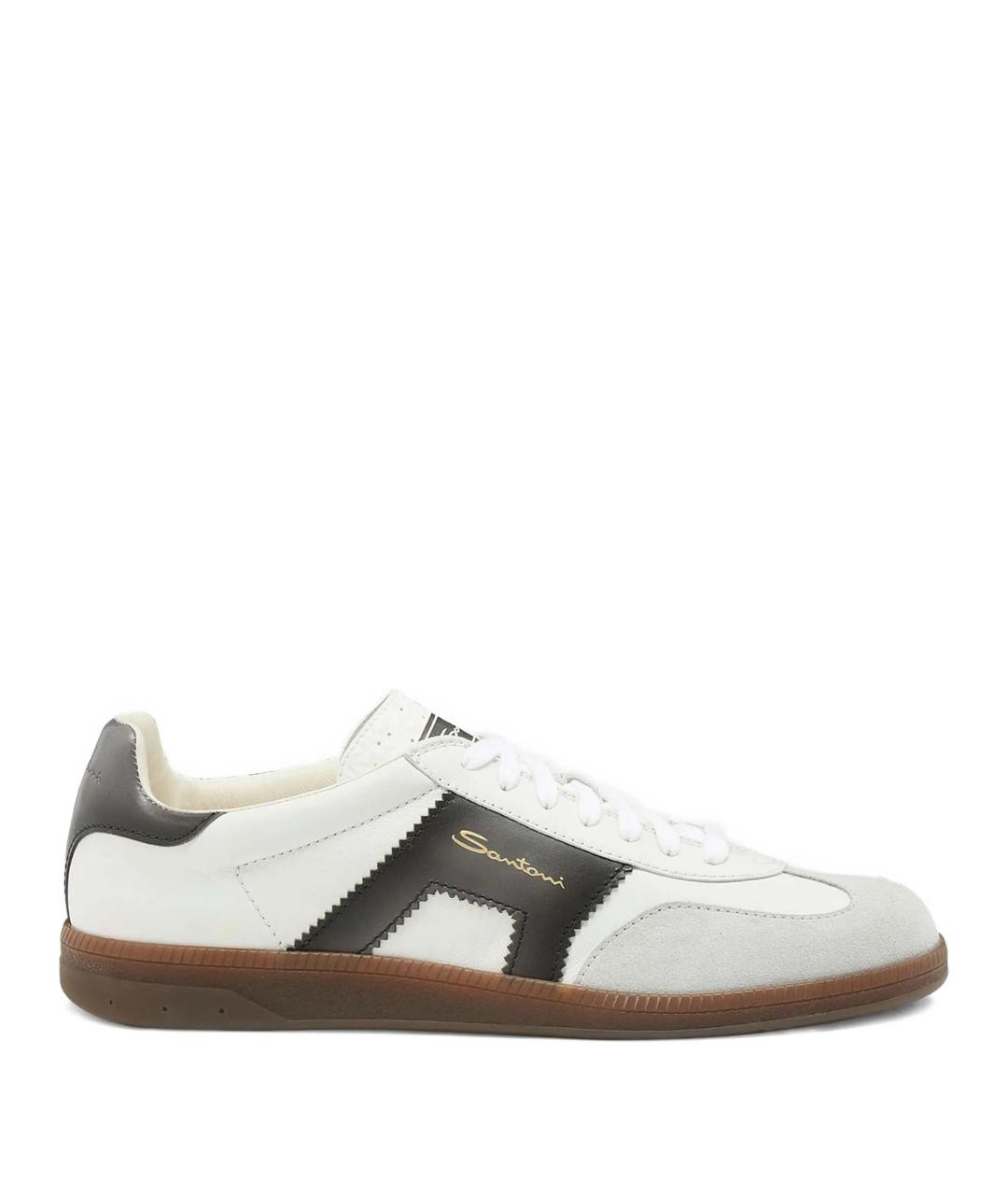 SANTONI Белые кожаные низкие кроссовки / кеды, фото 1