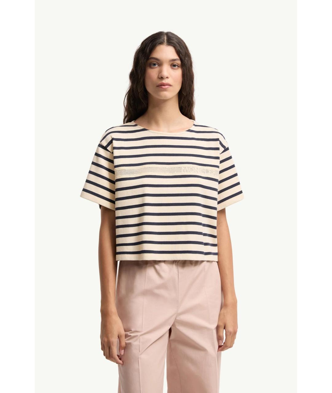 MONCLER Бежевая хлопковая футболка, фото 2