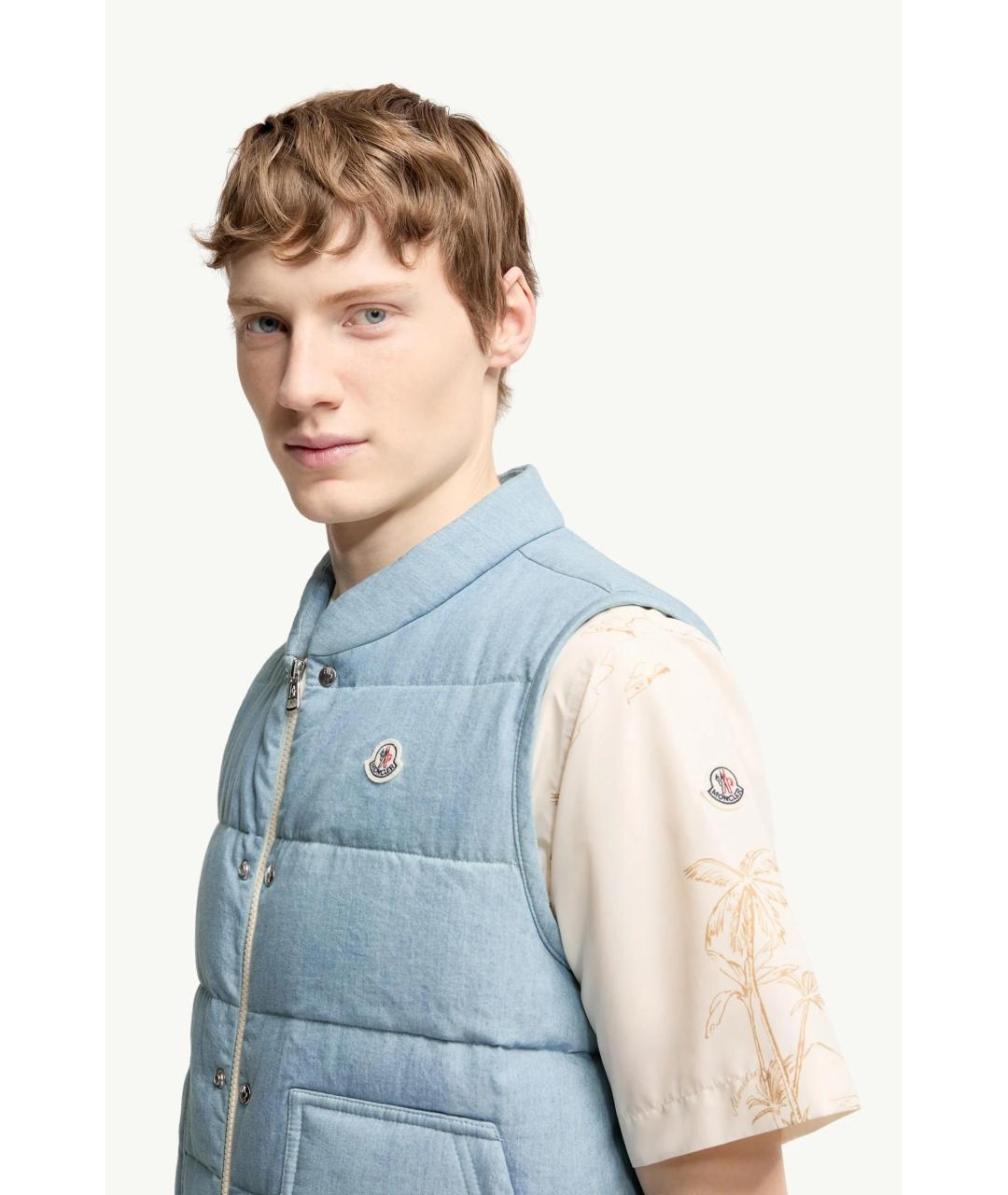 MONCLER Голубой хлопковый жилет, фото 4