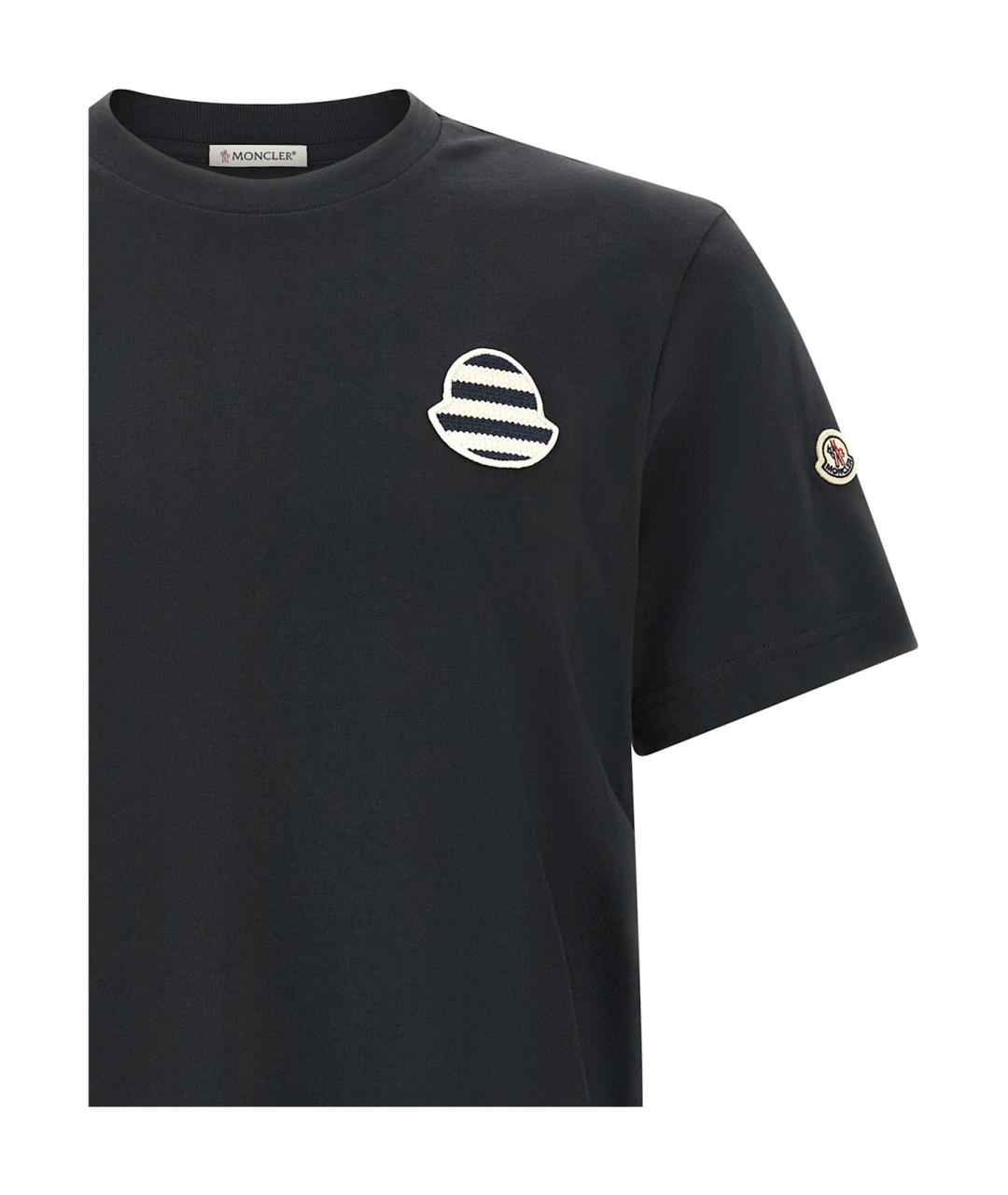 MONCLER Темно-синяя хлопковая футболка, фото 3