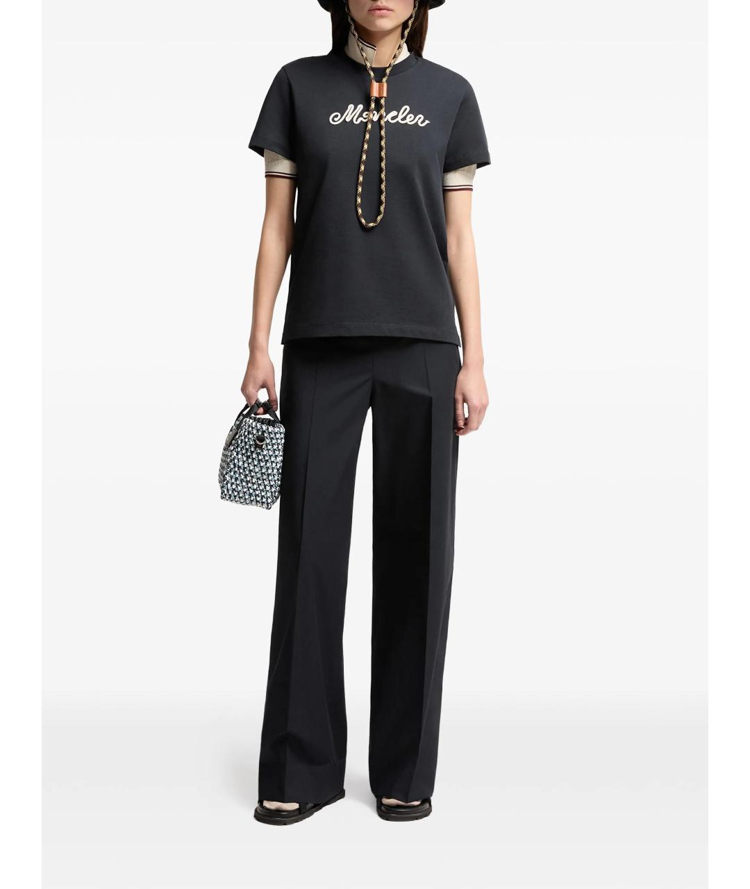 MONCLER Темно-синяя хлопковая футболка, фото 2