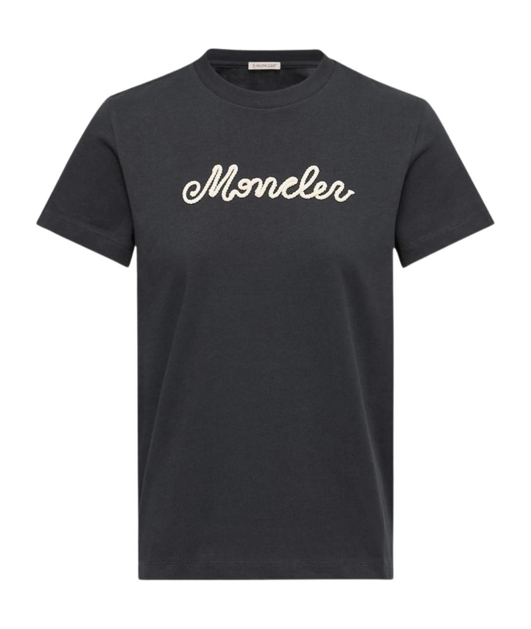 MONCLER Темно-синяя хлопковая футболка, фото 1