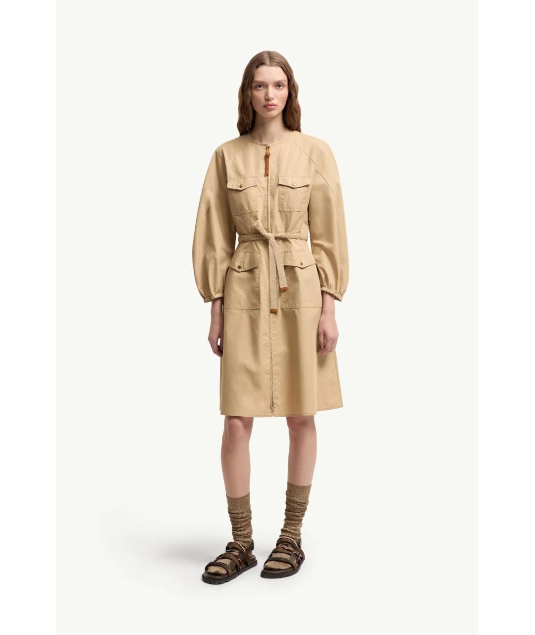 MONCLER Бежевое хлопковое повседневное платье, фото 2