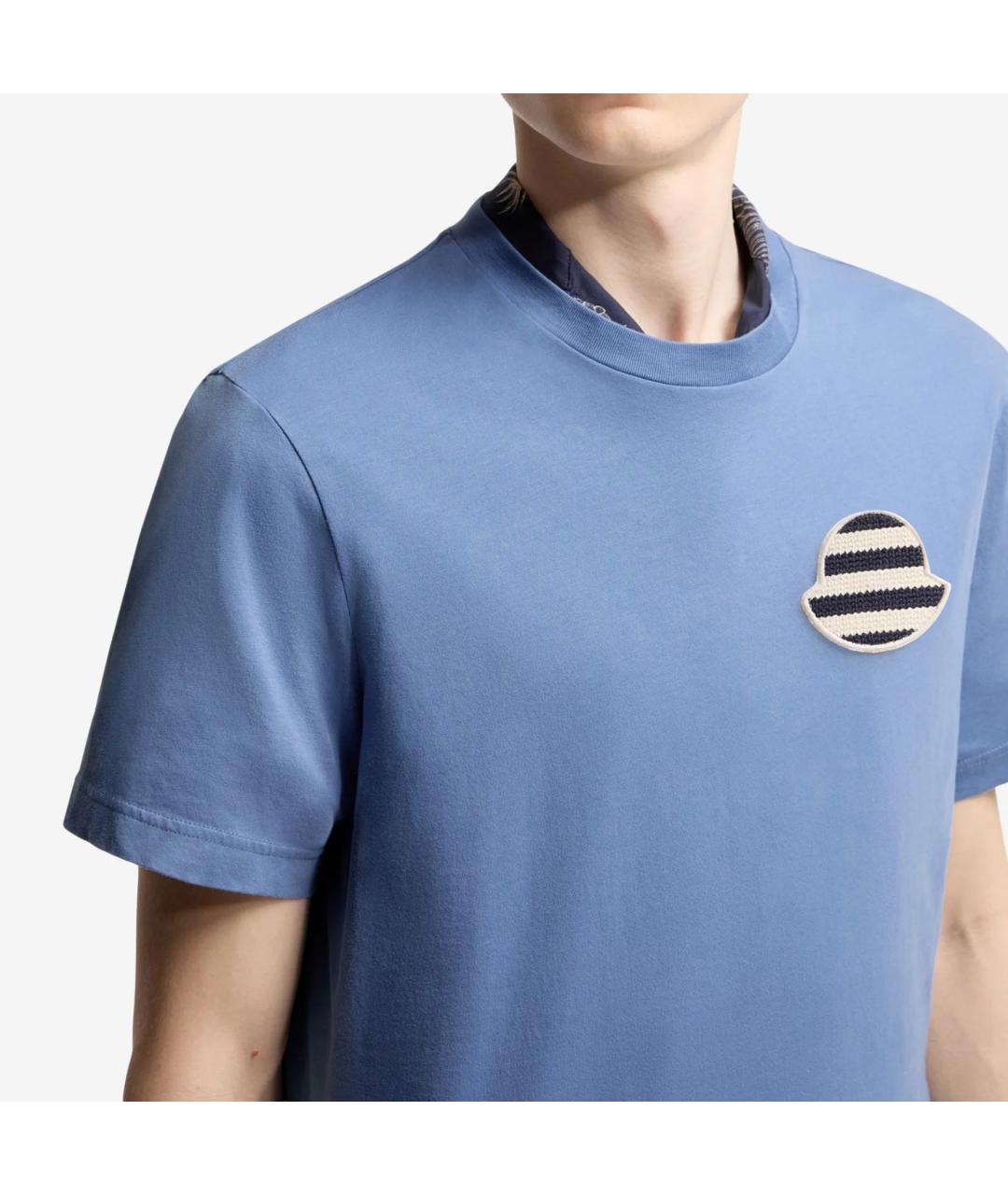 MONCLER Голубая хлопковая футболка, фото 4