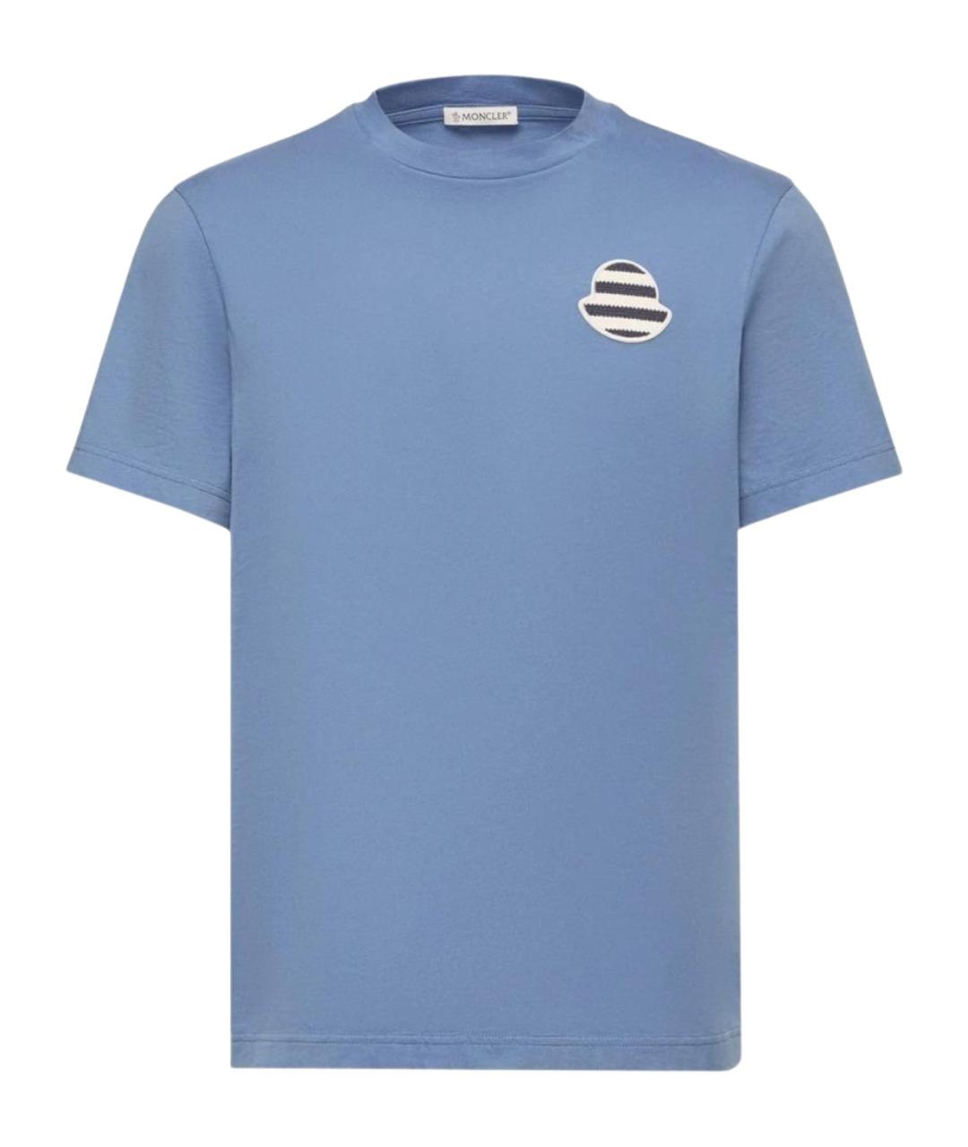MONCLER Голубая хлопковая футболка, фото 1