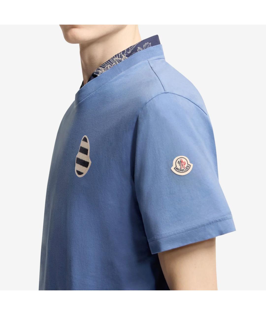 MONCLER Голубая хлопковая футболка, фото 3