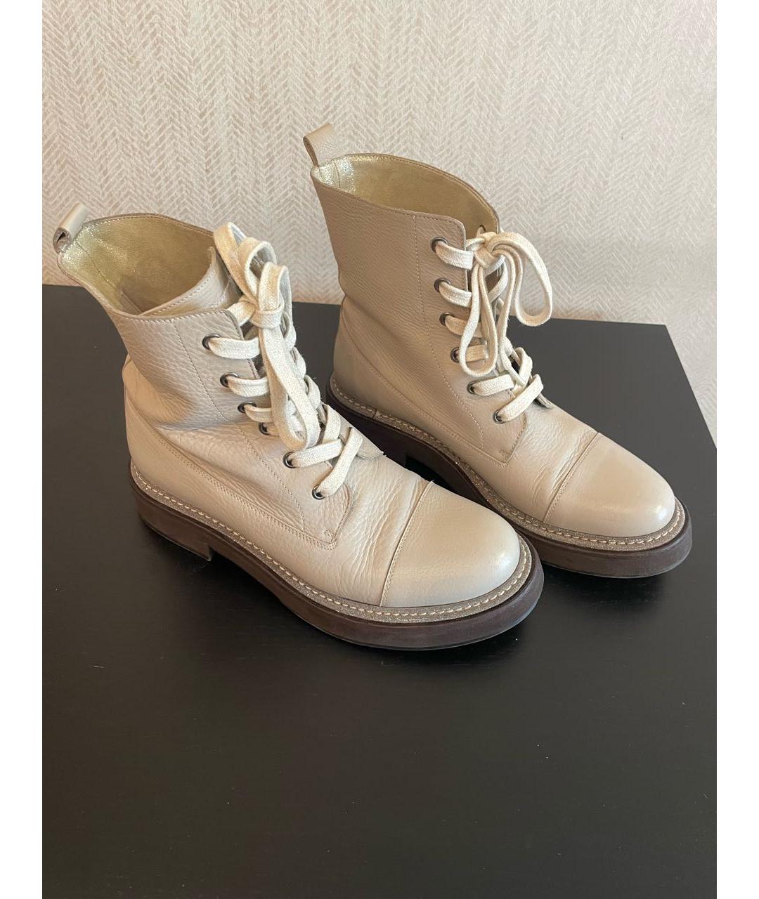 BRUNELLO CUCINELLI Бежевые кожаные ботинки, фото 6