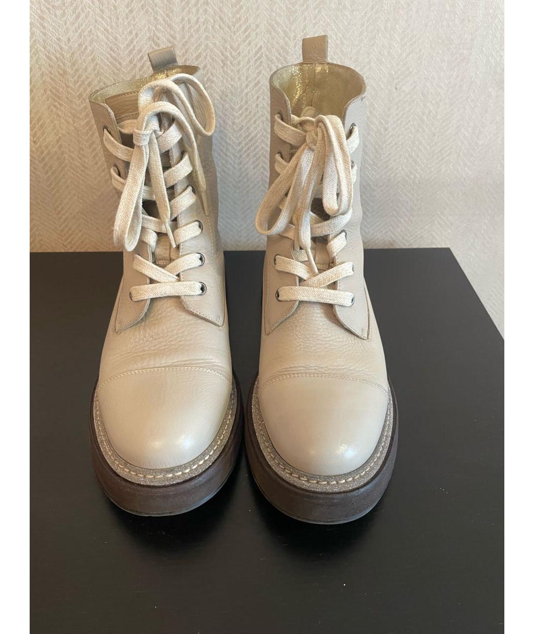 BRUNELLO CUCINELLI Бежевые кожаные ботинки, фото 2