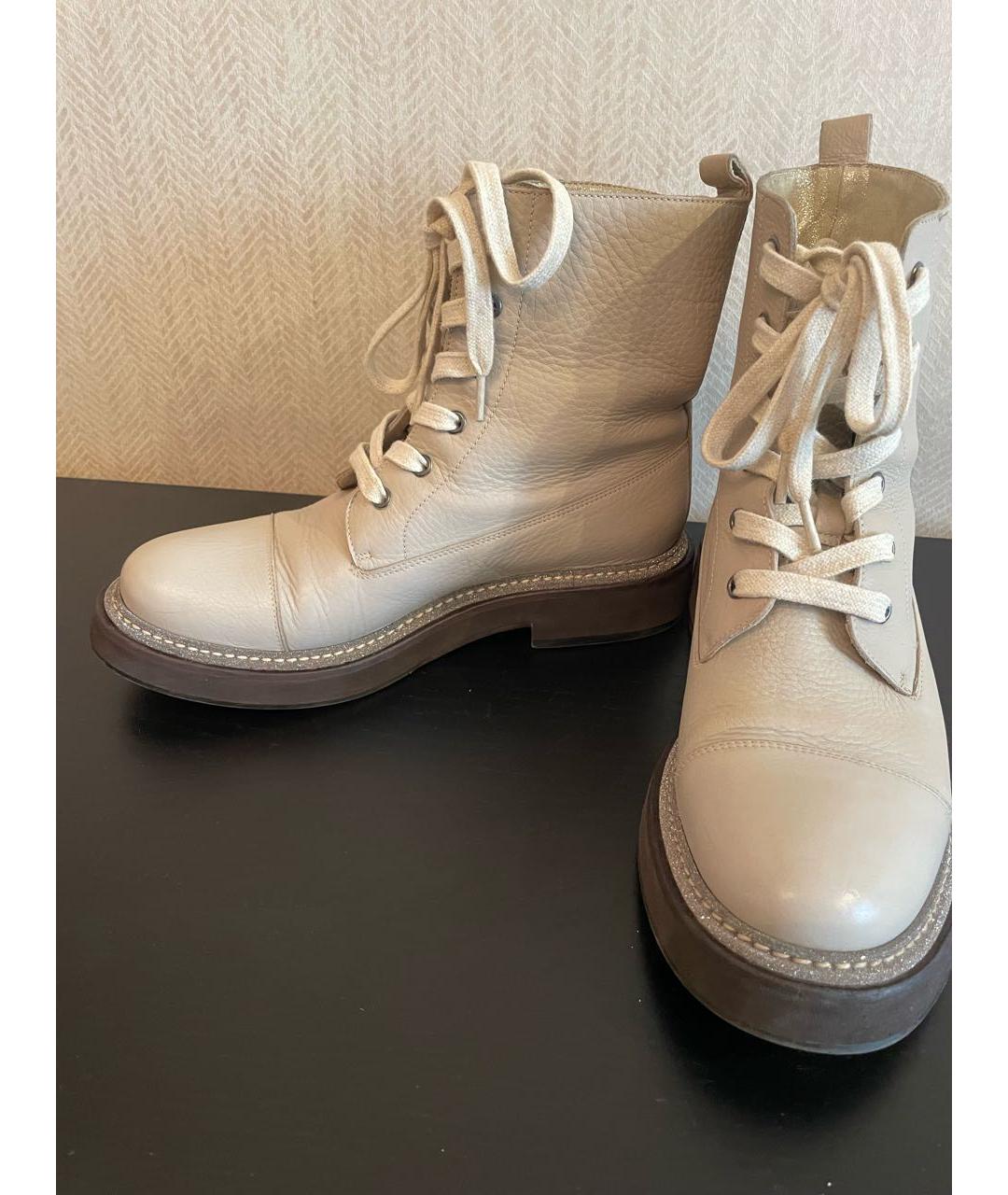 BRUNELLO CUCINELLI Бежевые кожаные ботинки, фото 5