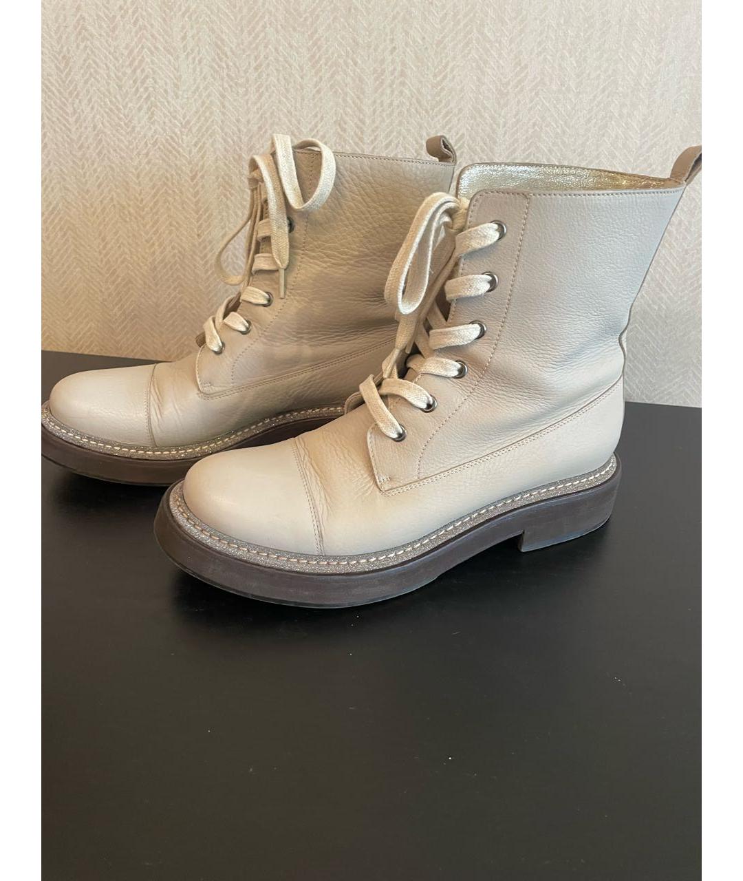 BRUNELLO CUCINELLI Бежевые кожаные ботинки, фото 7