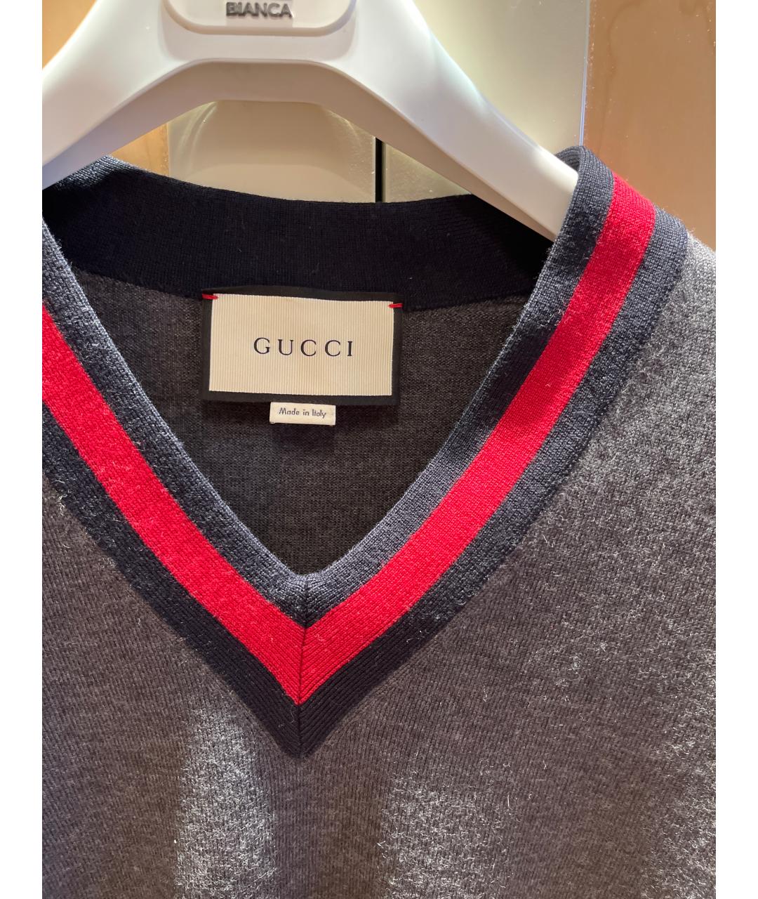 GUCCI Серый шерстяной джемпер / свитер, фото 3