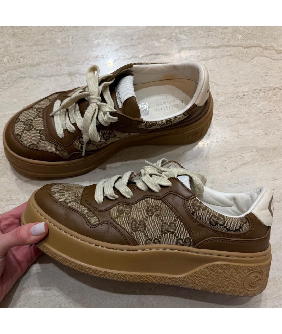 GUCCI Коричневые кожаные кеды, фото 7