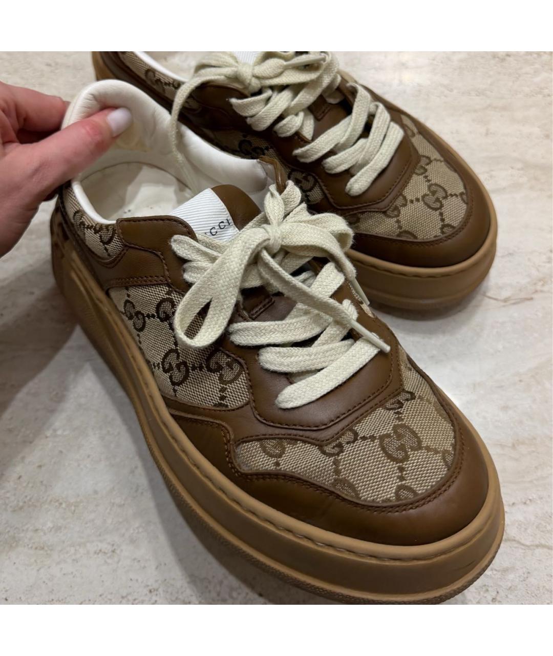 GUCCI Коричневые кожаные кеды, фото 2