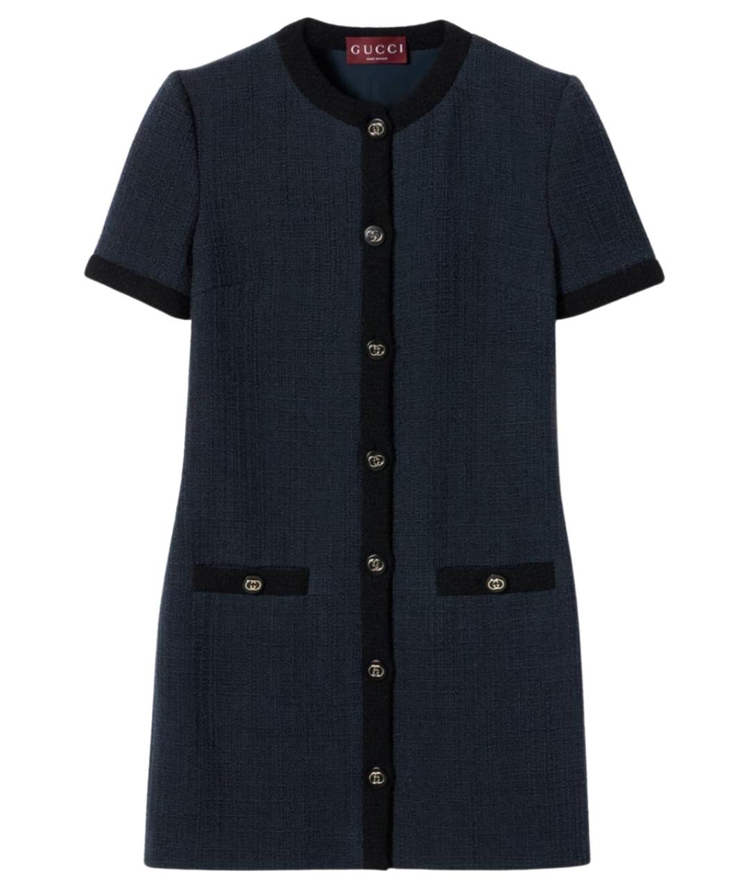 GUCCI Темно-синее шерстяное повседневное платье, фото 1