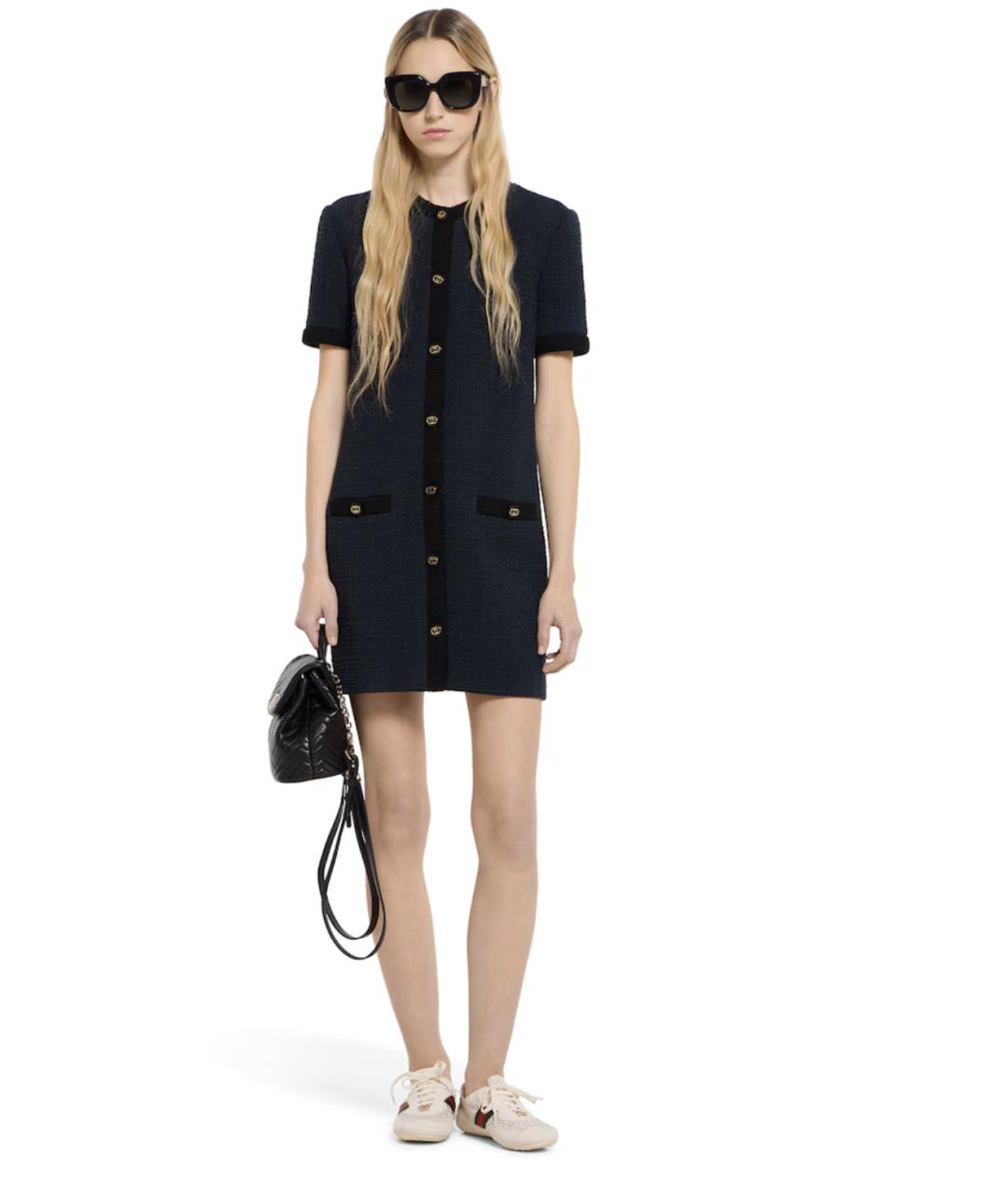 GUCCI Темно-синее шерстяное повседневное платье, фото 2