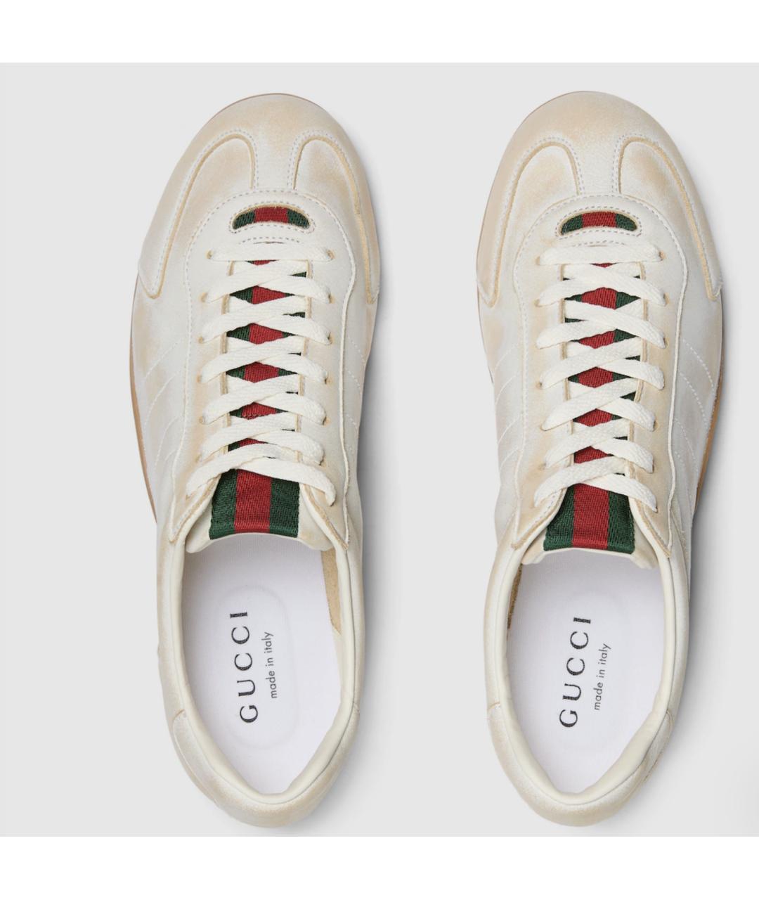 GUCCI Бежевые кожаные кроссовки, фото 5