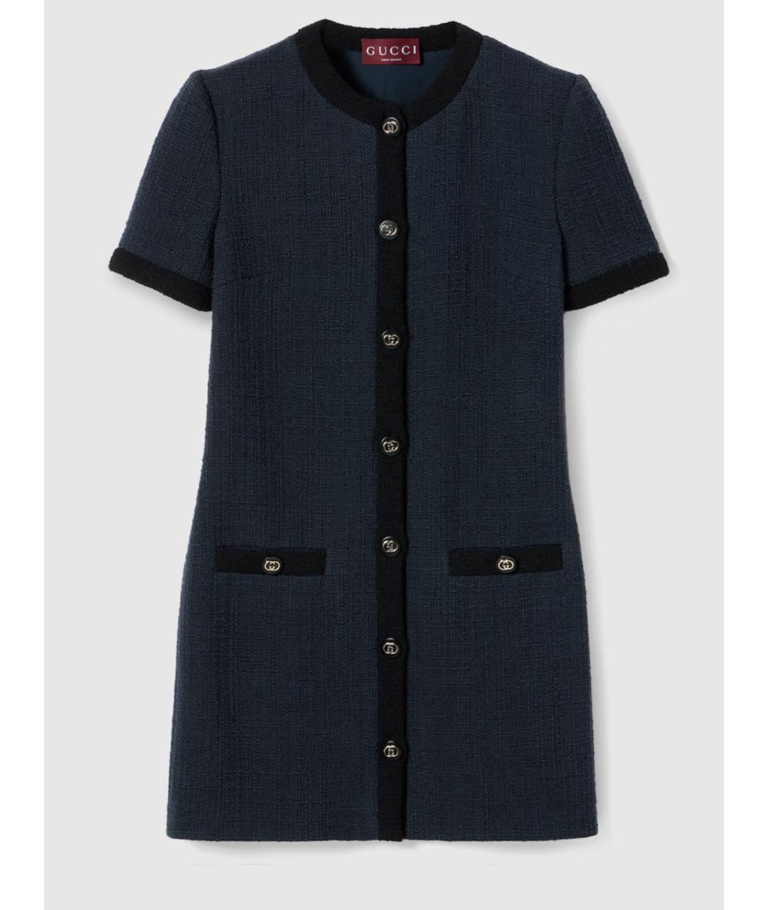 GUCCI Темно-синее шерстяное повседневное платье, фото 6