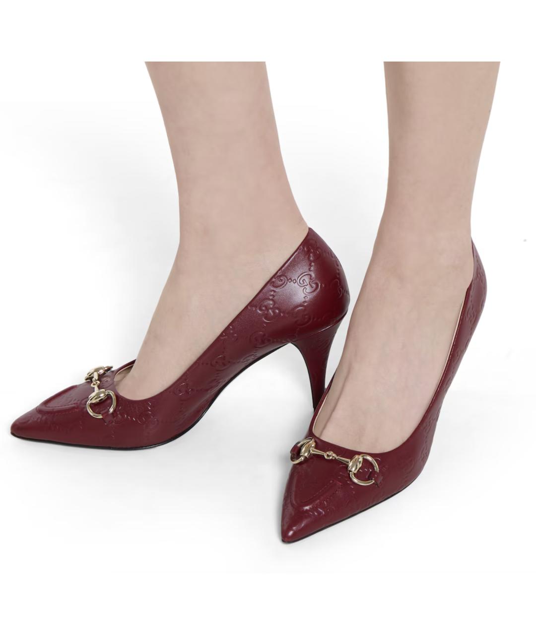 GUCCI Бордовые кожаные туфли, фото 3