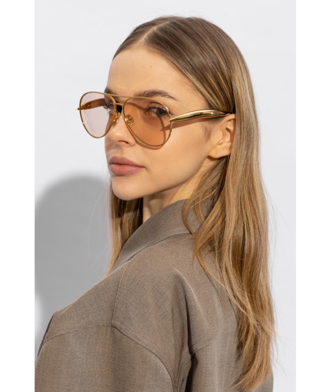 BOTTEGA VENETA Золотые металлические солнцезащитные очки, фото 4