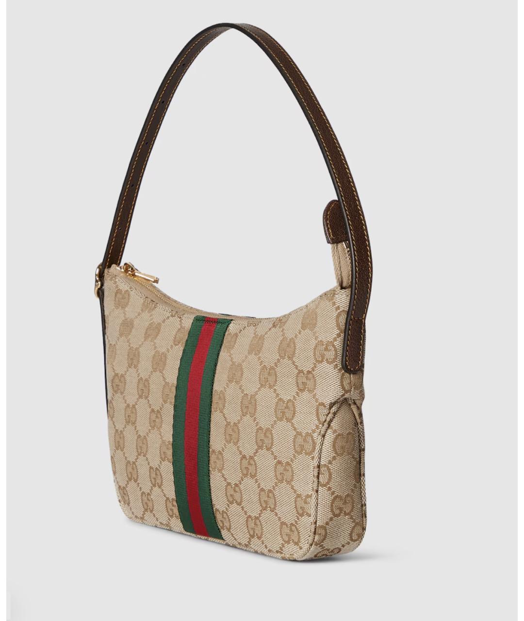 GUCCI Бежевая жаккардовая сумка на плечо, фото 2