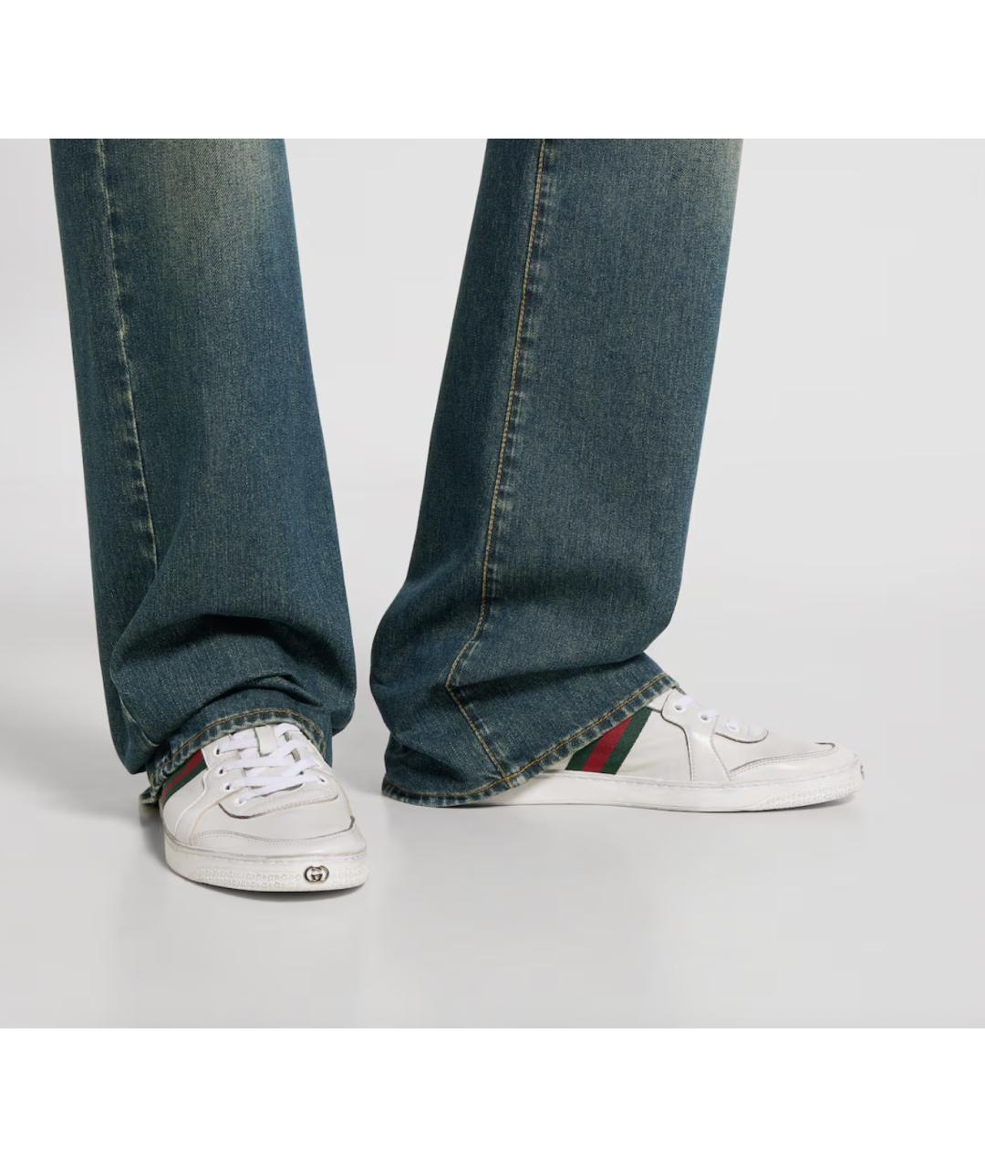 GUCCI Белые кожаные низкие кроссовки / кеды, фото 3