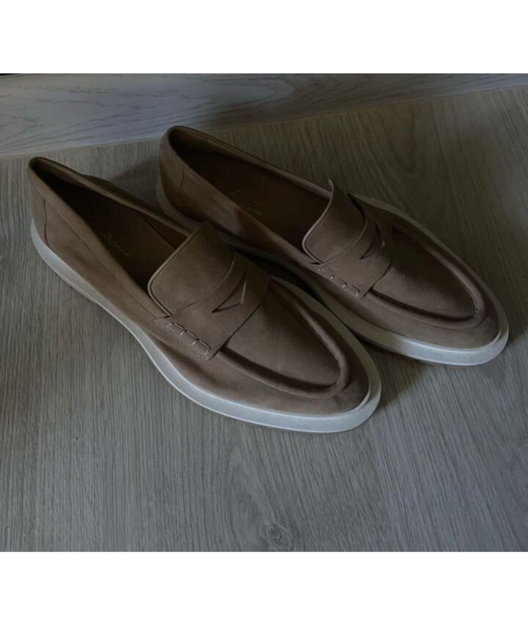 SANTONI Бежевые замшевые лоферы, фото 2