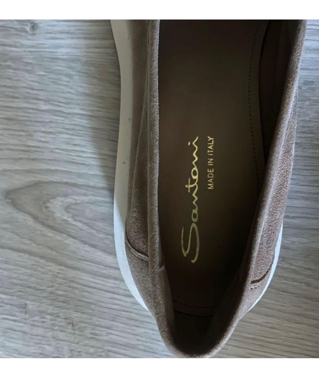 SANTONI Бежевые замшевые лоферы, фото 3