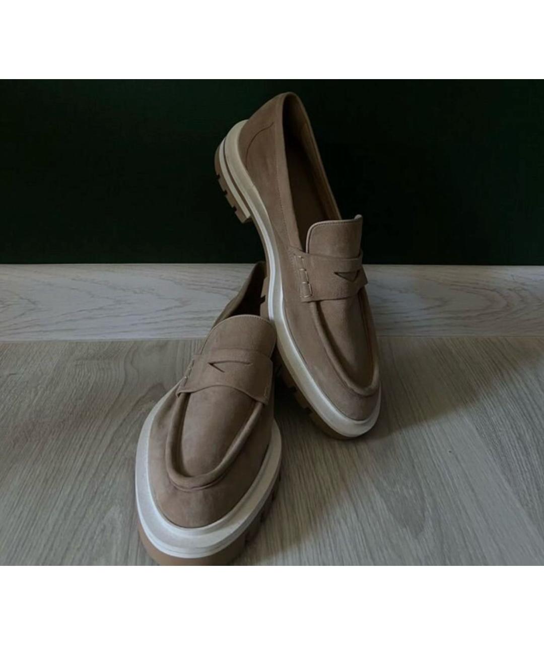 SANTONI Бежевые замшевые лоферы, фото 5