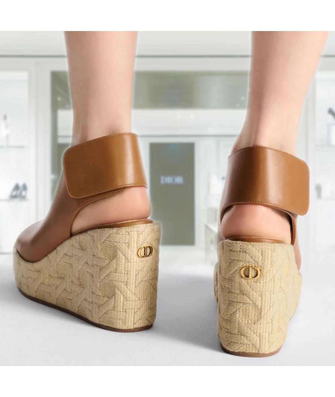 CHRISTIAN DIOR Коричневые кожаные босоножки, фото 8