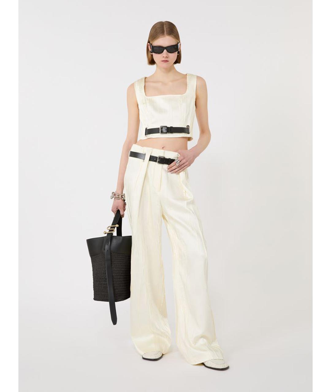 SPORTMAX Белые полиэстеровые прямые брюки, фото 2