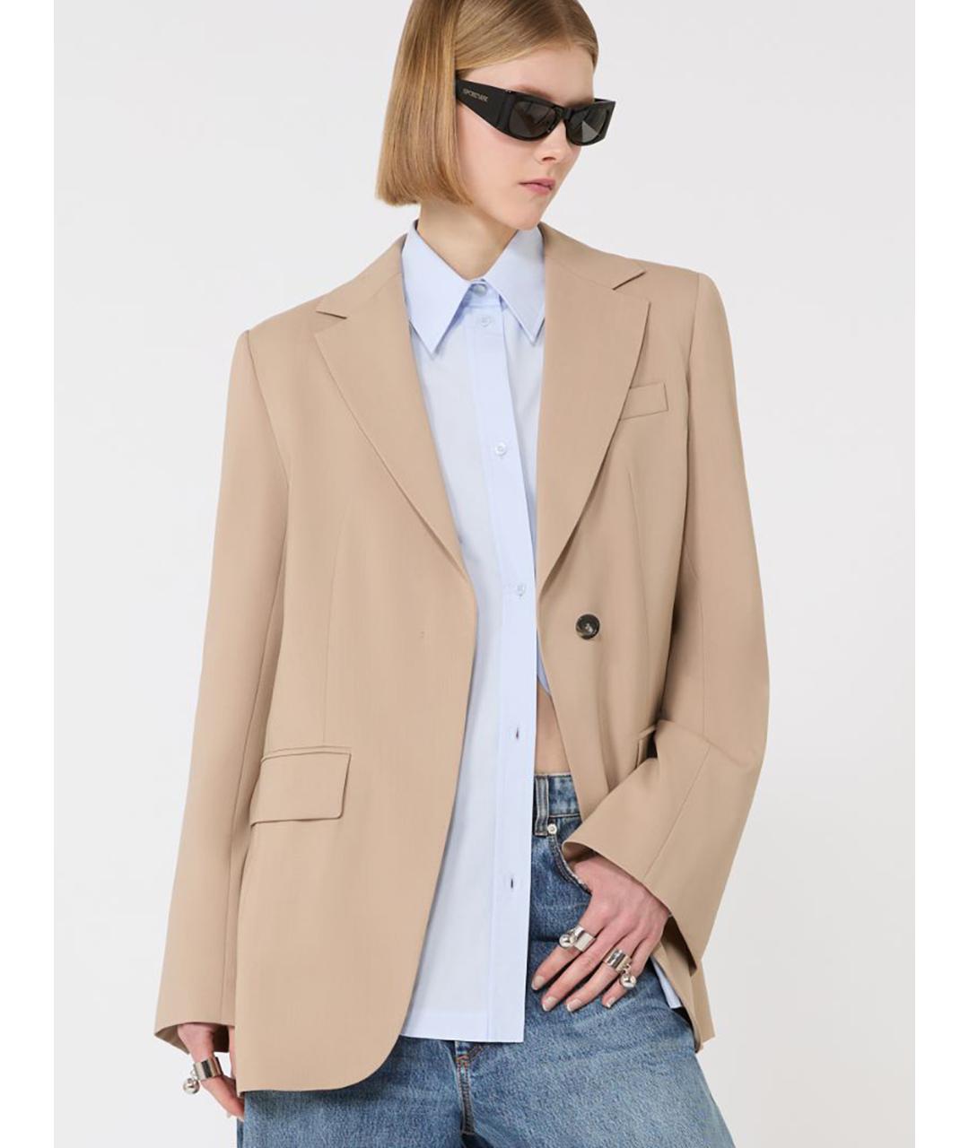 SPORTMAX Бежевый шерстяной жакет/пиджак, фото 5