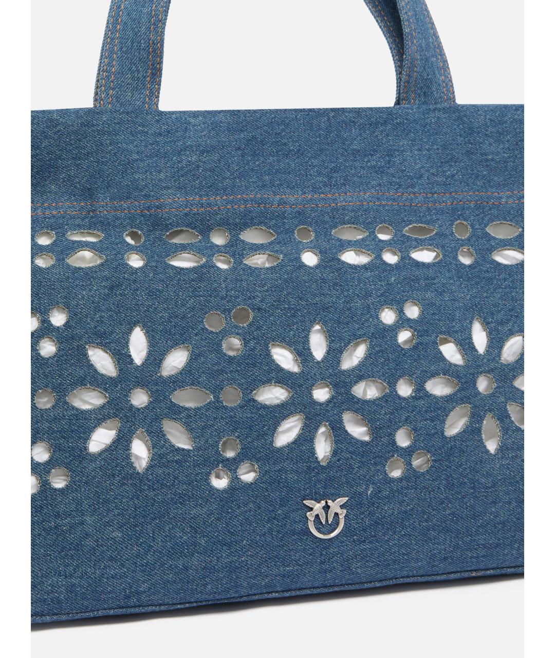 PINKO Синяя хлопковая сумка с короткими ручками, фото 3