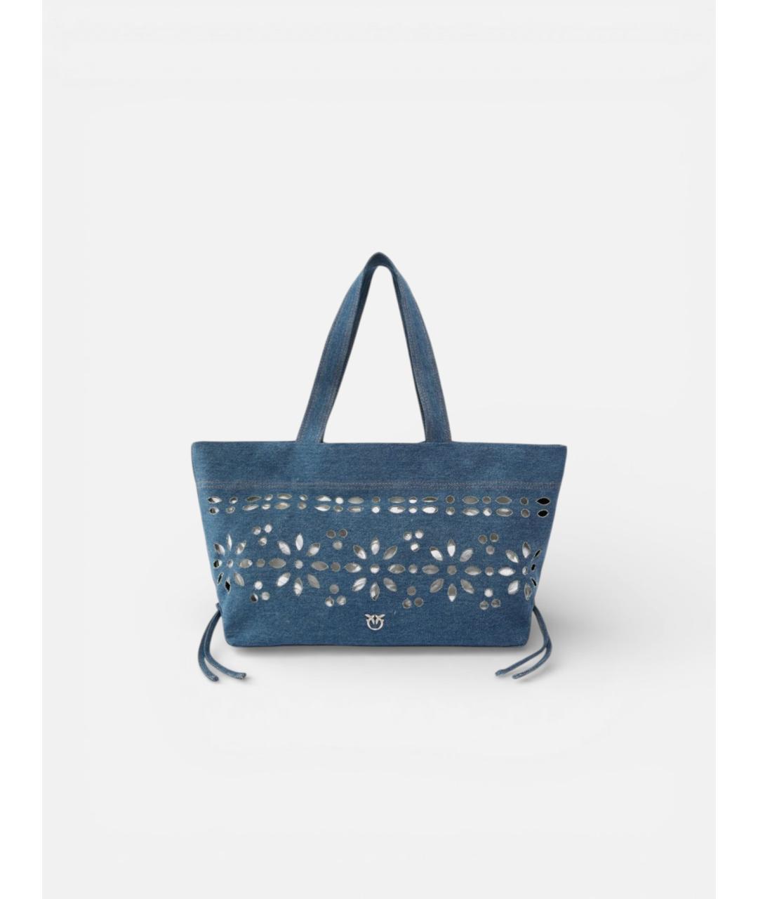 PINKO Синяя хлопковая сумка с короткими ручками, фото 5