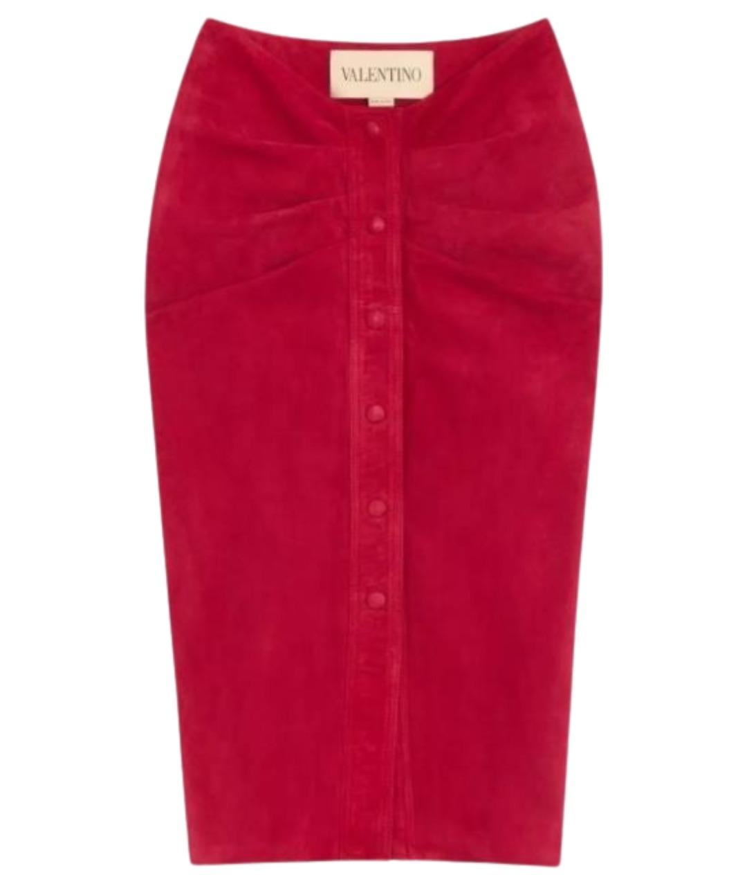 VALENTINO Красная кожаная юбка миди, фото 1