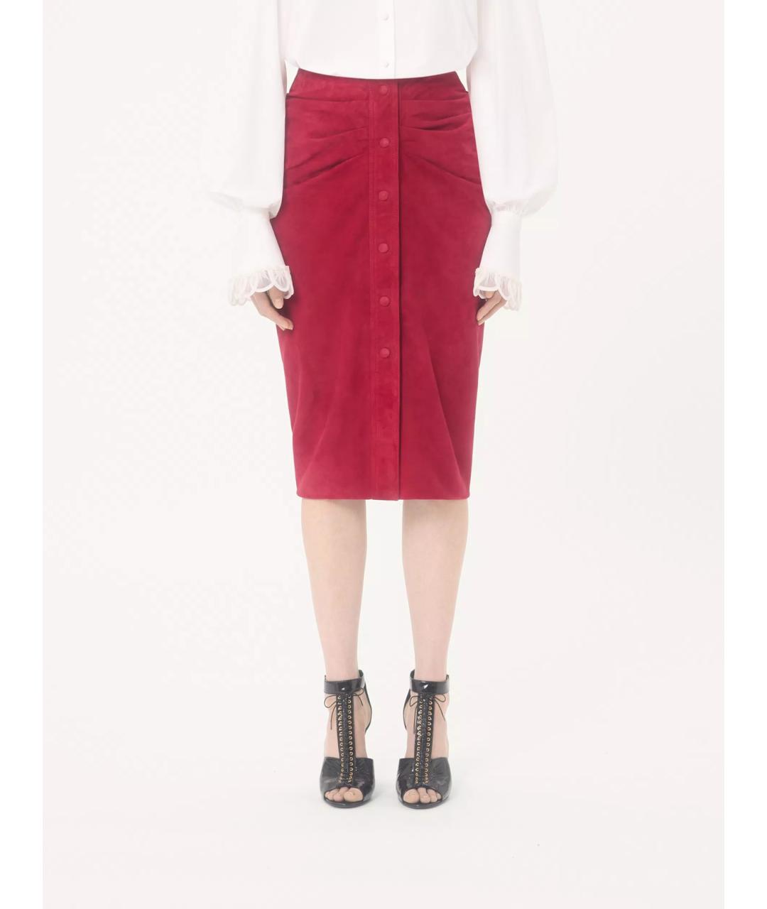 VALENTINO Красная кожаная юбка миди, фото 3