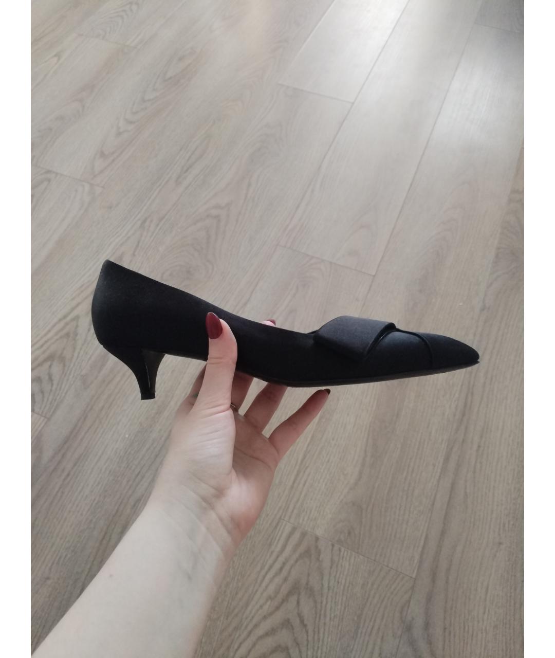 HERMES Черные текстильные лодочки на низком каблуке, фото 2