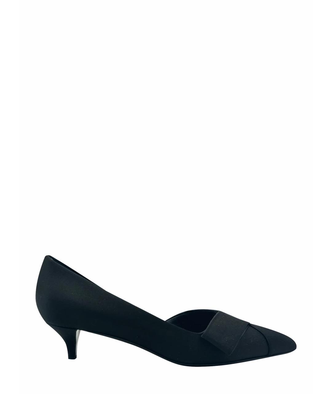 HERMES Черные текстильные лодочки на низком каблуке, фото 1