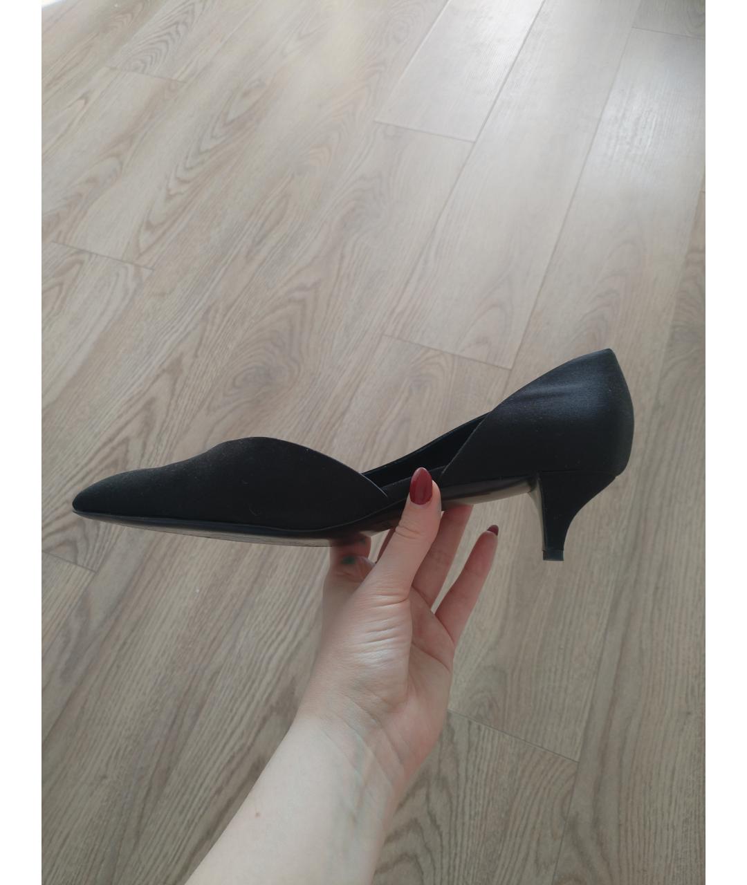 HERMES Черные текстильные лодочки на низком каблуке, фото 7