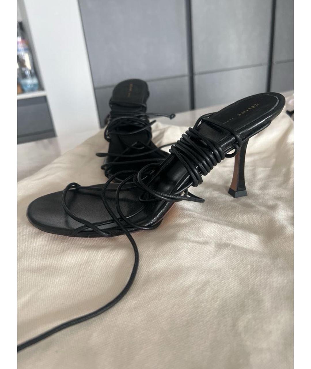 CELINE Черные кожаные босоножки, фото 7