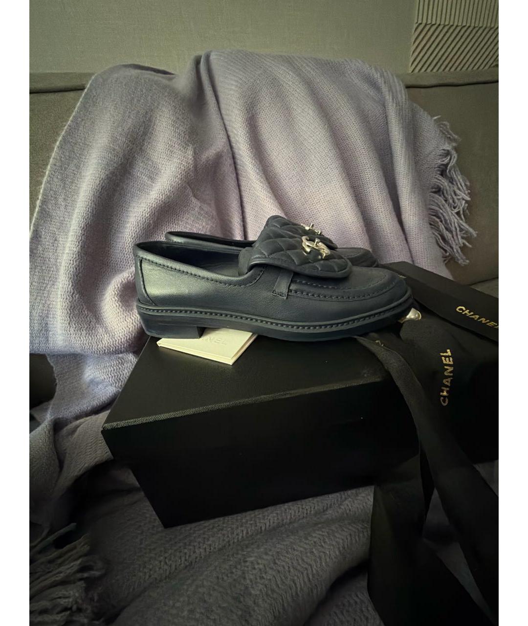 CHANEL Темно-синие кожаные лоферы, фото 5