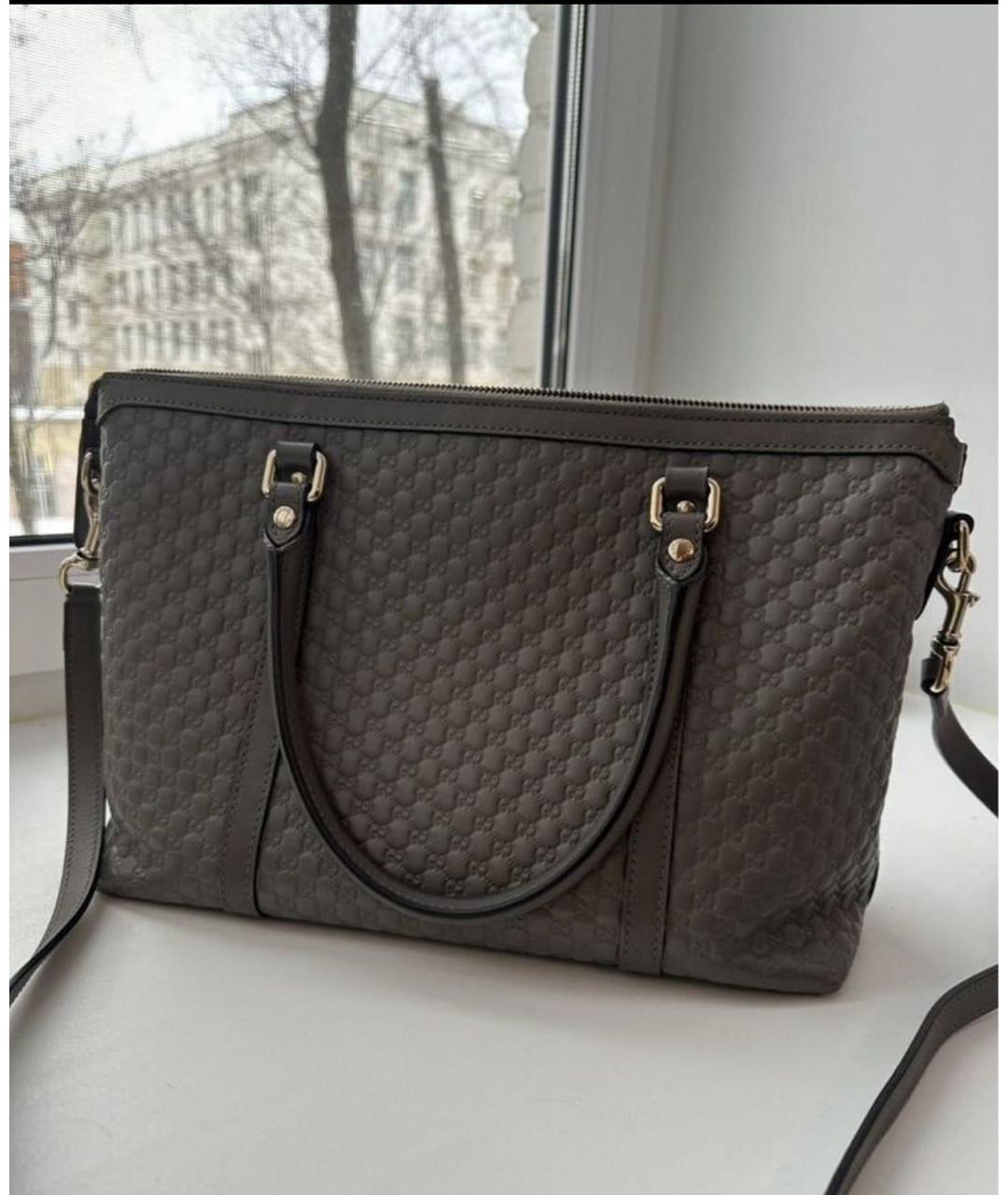 GUCCI Антрацитовая кожаная сумка с короткими ручками, фото 3