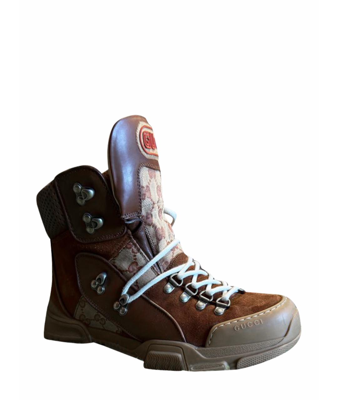 GUCCI Коричневые замшевые высокие кроссовки / кеды, фото 1