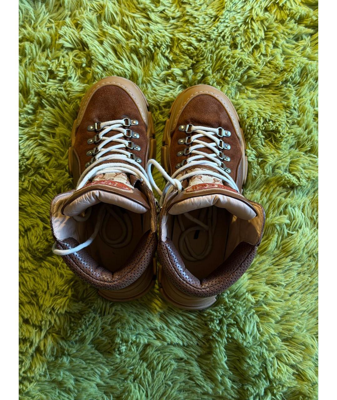 GUCCI Коричневые замшевые высокие кроссовки / кеды, фото 3