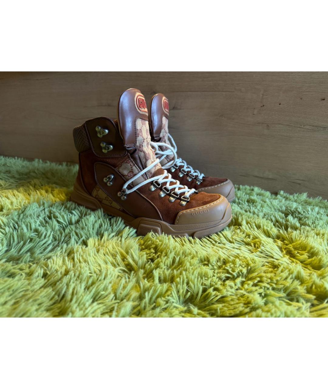 GUCCI Коричневые замшевые высокие кроссовки / кеды, фото 8