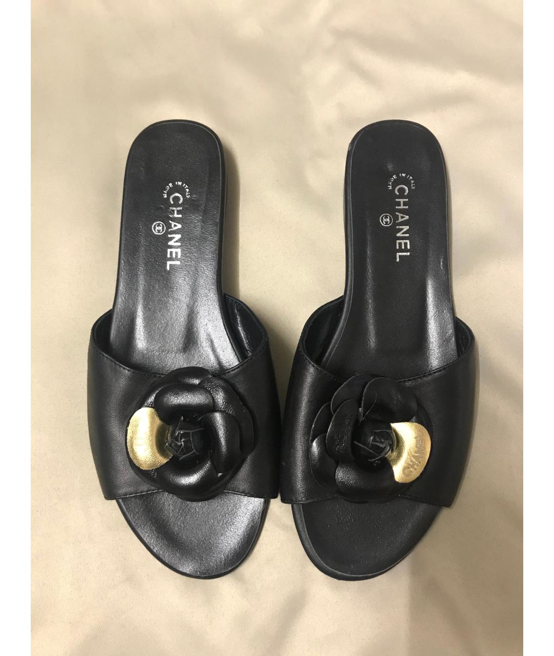 CHANEL Черные кожаные шлепанцы, фото 2