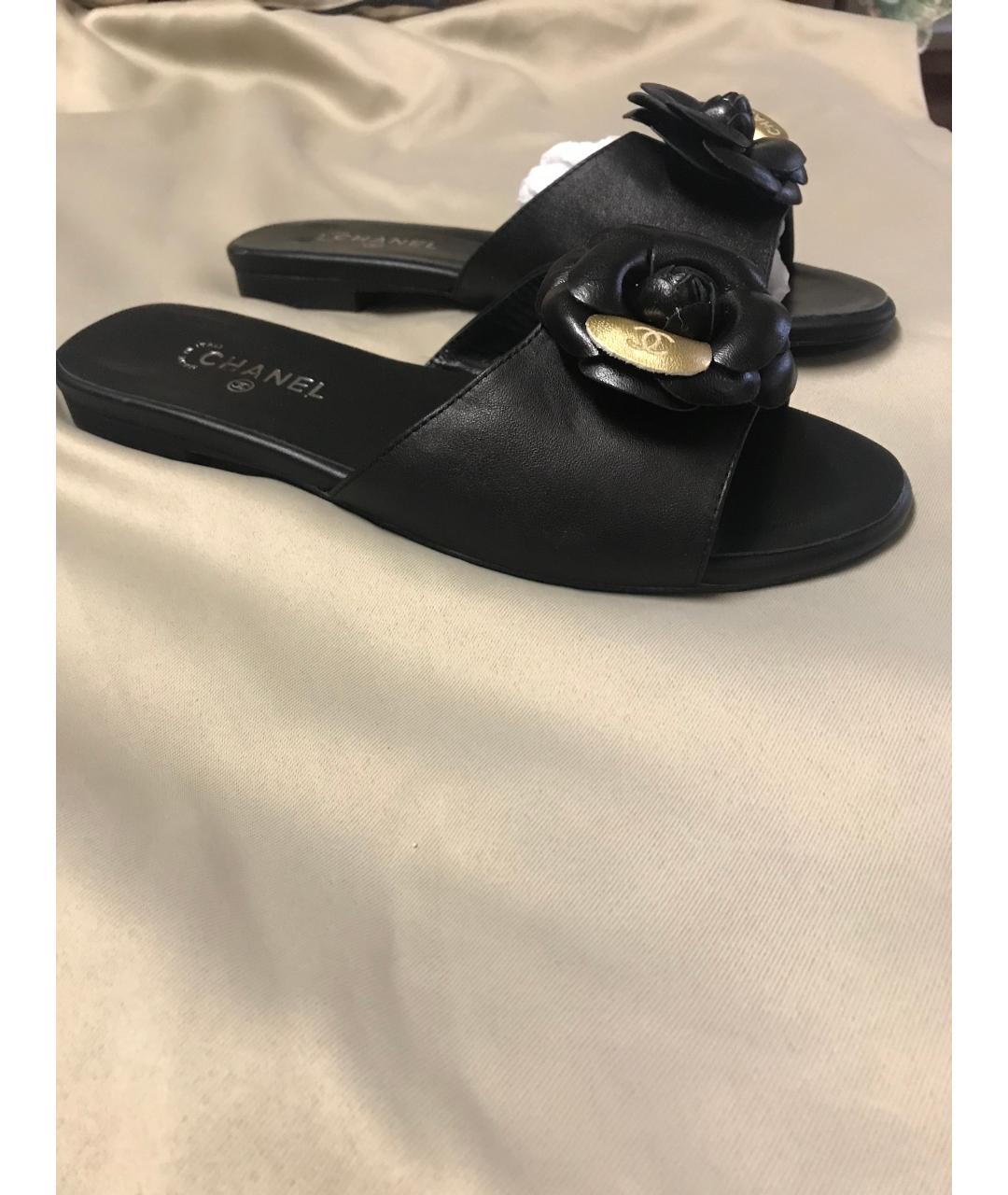 CHANEL Черные кожаные шлепанцы, фото 6