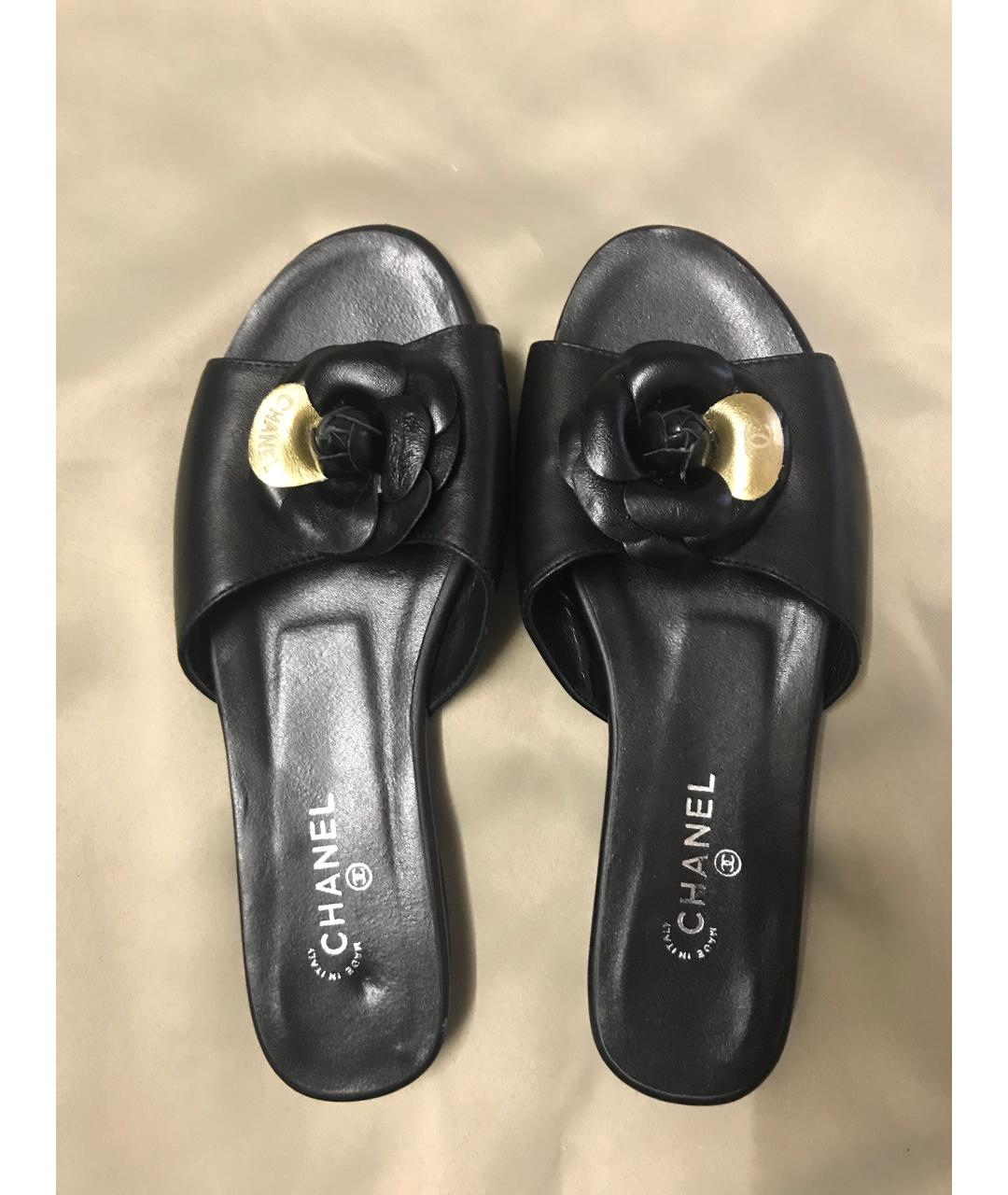 CHANEL Черные кожаные шлепанцы, фото 3