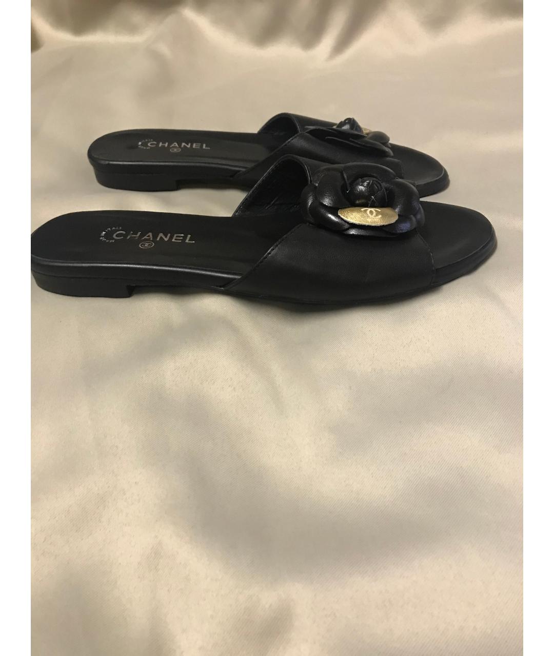 CHANEL Черные кожаные шлепанцы, фото 4